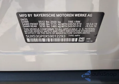 2025 BMW X3 30 xDrive from USA, damaged, VIN 5UX53GP0XS9012293